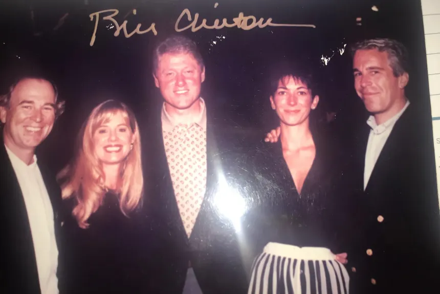 Bill Clinton with Maxwell and Epstein, c. late 1990s. Photo from public court exhibits.